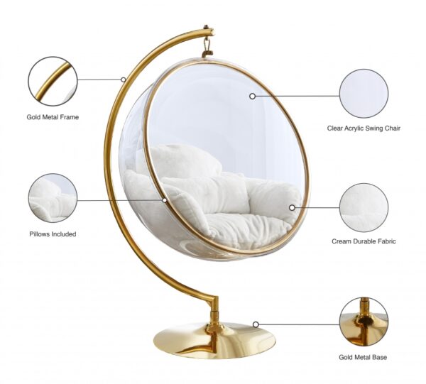 Luna Acrylic And Faux Fur Upholstered Swing Bubble Accent Chair