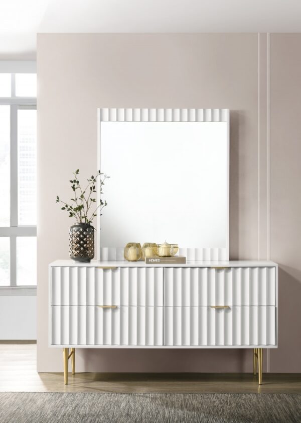 Modernist Wood Veneer And Stainless Steel Base Dresser