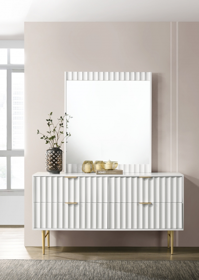 Modernist Wood Veneer And Stainless Steel Base Dresser