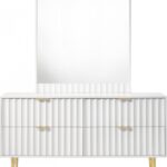 Modernist Wood Veneer And Stainless Steel Base Dresser