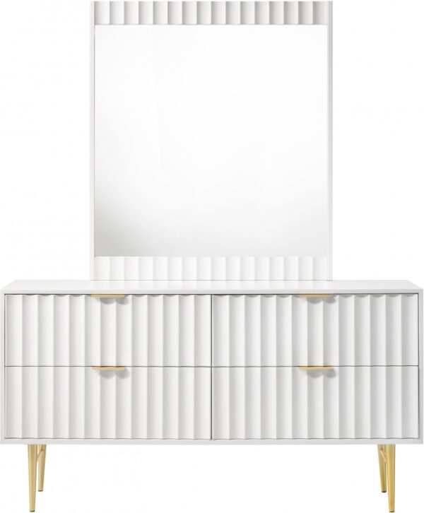 Modernist Wood Veneer And Stainless Steel Base Dresser