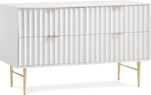 Modernist Wood Veneer And Stainless Steel Base Dresser