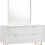 Modernist Wood Veneer And Stainless Steel Base Dresser
