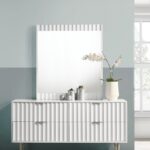 Modernist Wood Veneer And Stainless Steel Base Mirror
