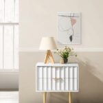 Modernist Wood Veneer And Stainless Steel Base Nightstand