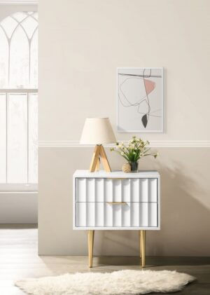 Modernist Wood Veneer And Stainless Steel Base Nightstand
