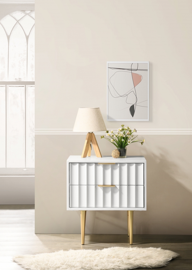 Modernist Wood Veneer And Stainless Steel Base Nightstand