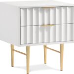 Modernist Wood Veneer And Stainless Steel Base Nightstand
