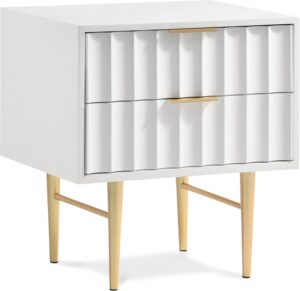 Modernist Wood Veneer And Stainless Steel Base Nightstand