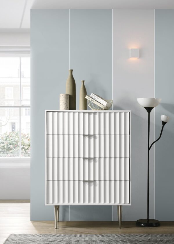 Modernist Wood Veneer And Stainless Steel Base Chest