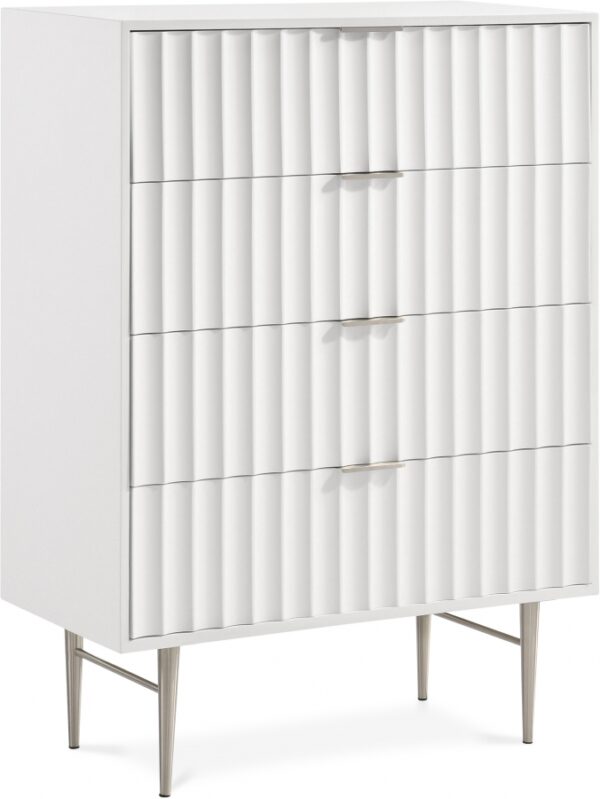 Modernist Wood Veneer And Stainless Steel Base Chest