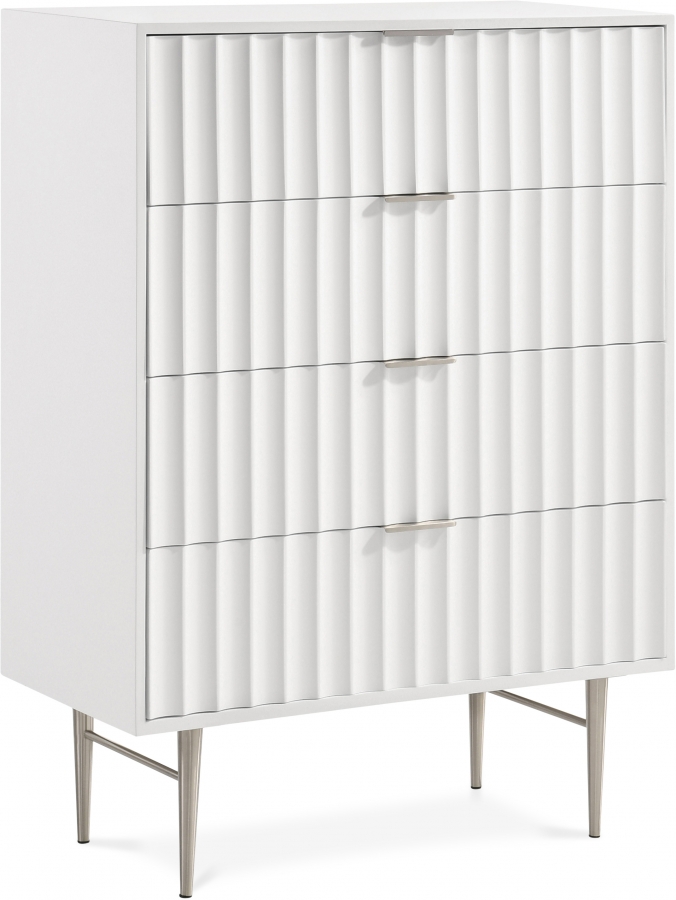 Modernist Wood Veneer And Stainless Steel Base Chest