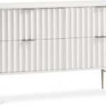 Modernist Wood Veneer And Stainless Steel Base Dresser