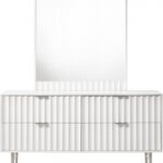 Modernist Wood Veneer And Stainless Steel Base Dresser