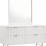 Modernist Wood Veneer And Stainless Steel Base Dresser