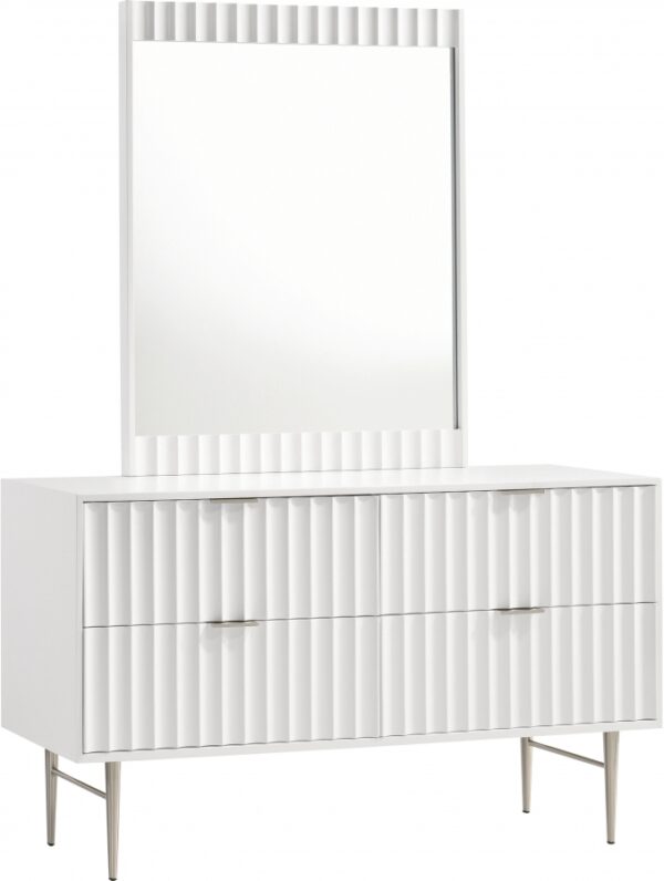 Modernist Wood Veneer And Stainless Steel Base Dresser