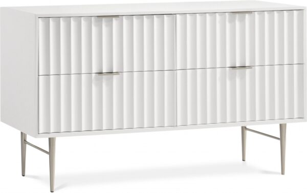 Modernist Wood Veneer And Stainless Steel Base Dresser