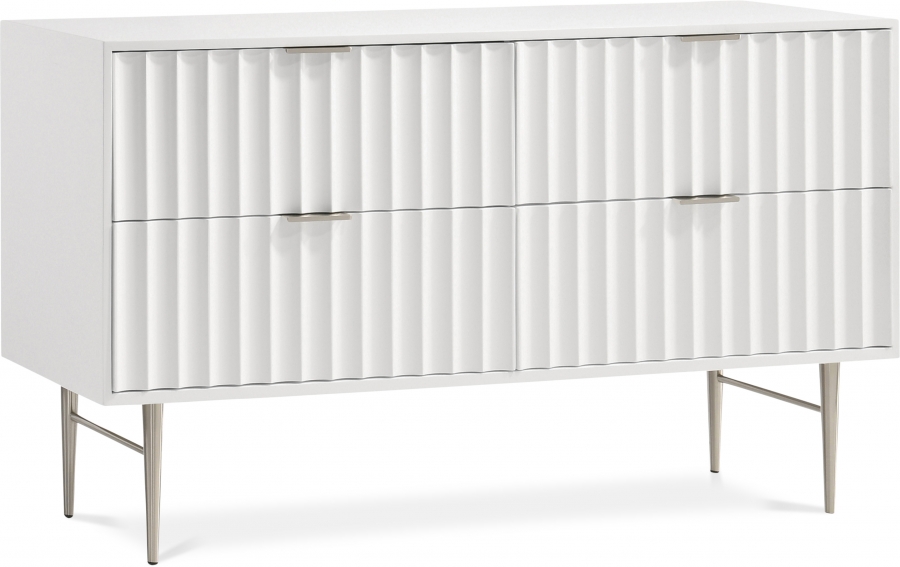 Modernist Wood Veneer And Stainless Steel Base Dresser