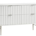 Modernist Wood Veneer And Stainless Steel Base Dresser