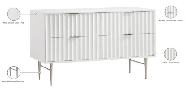 Modernist Wood Veneer And Stainless Steel Base Dresser