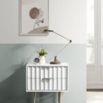 Modernist Wood Veneer And Stainless Steel Base Nightstand
