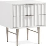 Modernist Wood Veneer And Stainless Steel Base Nightstand