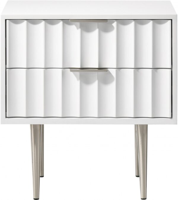 Modernist Wood Veneer And Stainless Steel Base Nightstand