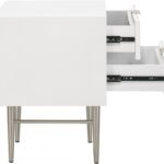 Modernist Wood Veneer And Stainless Steel Base Nightstand