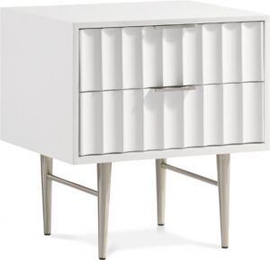 Modernist Wood Veneer And Stainless Steel Base Nightstand