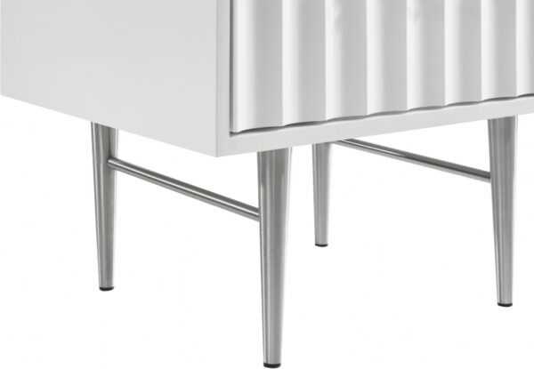 Modernist Wood Veneer And Stainless Steel Base Nightstand