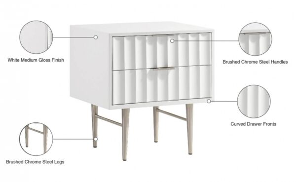 Modernist Wood Veneer And Stainless Steel Base Nightstand