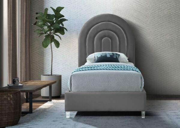 Rainbow Velvet Upholstered Twin Bed