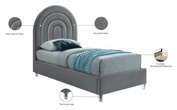 Rainbow Velvet Upholstered Twin Bed