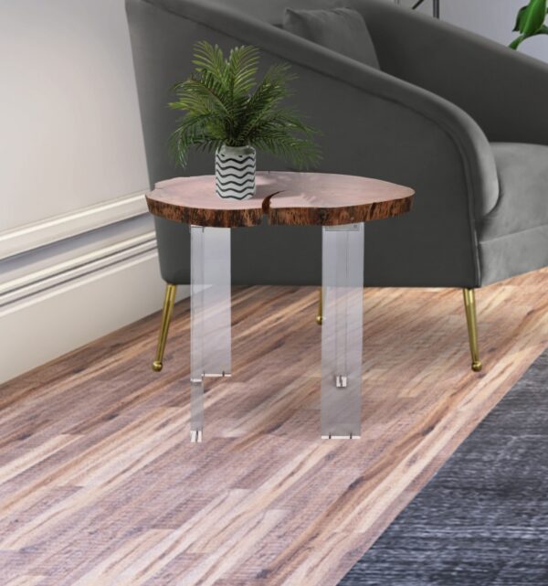 Woodland Acacia Wood Top And Acrylic Base End / Side Table