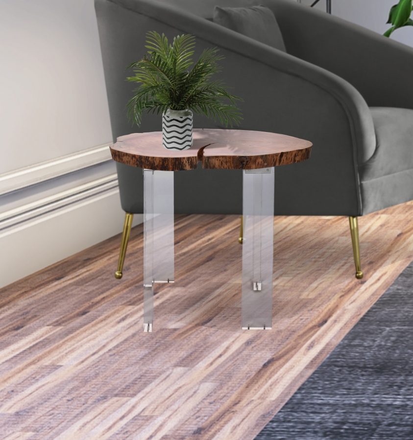Woodland Acacia Wood Top And Acrylic Base End / Side Table