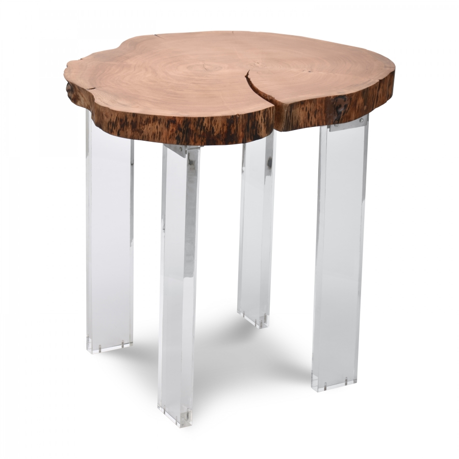 Woodland Acacia Wood Top And Acrylic Base End / Side Table