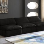 Cozy 117" Velvet Upholstered Overstuffed Fiber Filled Comfort Comfort 3pc. Armless Modular Sofa