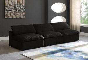 Cozy 117" Velvet Upholstered Overstuffed Fiber Filled Comfort Comfort 3pc. Armless Modular Sofa
