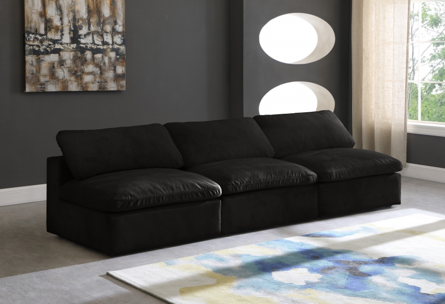 Cozy 117" Velvet Upholstered Overstuffed Fiber Filled Comfort Comfort 3pc. Armless Modular Sofa
