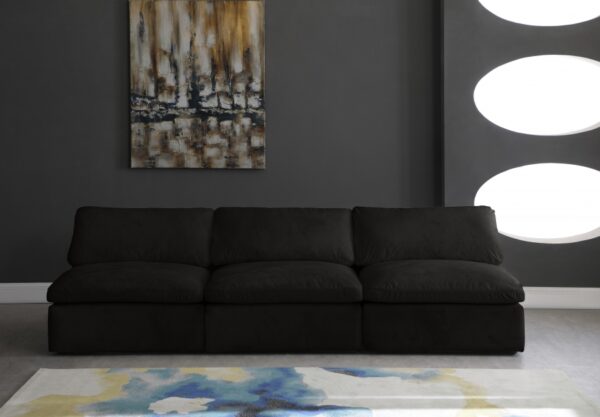 Cozy 117" Velvet Upholstered Overstuffed Fiber Filled Comfort Comfort 3pc. Armless Modular Sofa