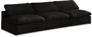 Cozy 117" Velvet Upholstered Overstuffed Fiber Filled Comfort Comfort 3pc. Armless Modular Sofa