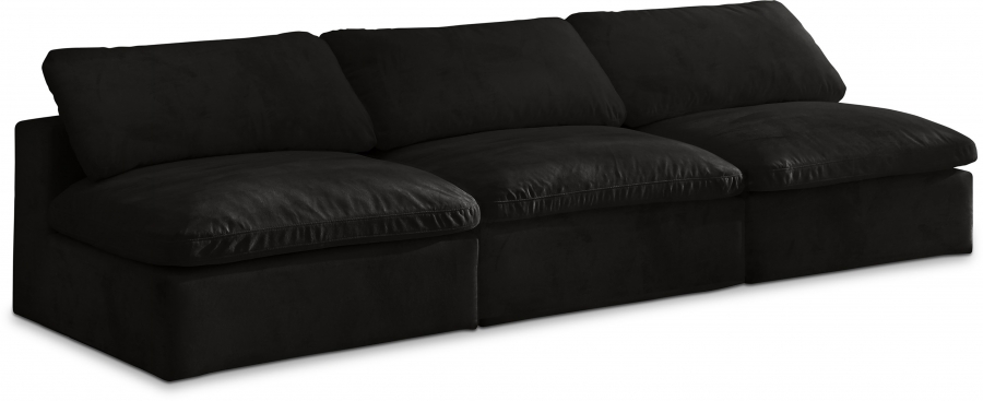 Cozy 117" Velvet Upholstered Overstuffed Fiber Filled Comfort Comfort 3pc. Armless Modular Sofa