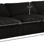 Cozy 117" Velvet Upholstered Overstuffed Fiber Filled Comfort Comfort 3pc. Armless Modular Sofa