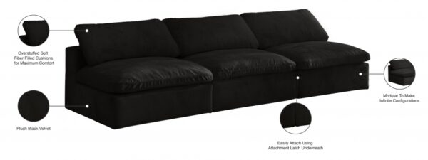 Cozy 117" Velvet Upholstered Overstuffed Fiber Filled Comfort Comfort 3pc. Armless Modular Sofa