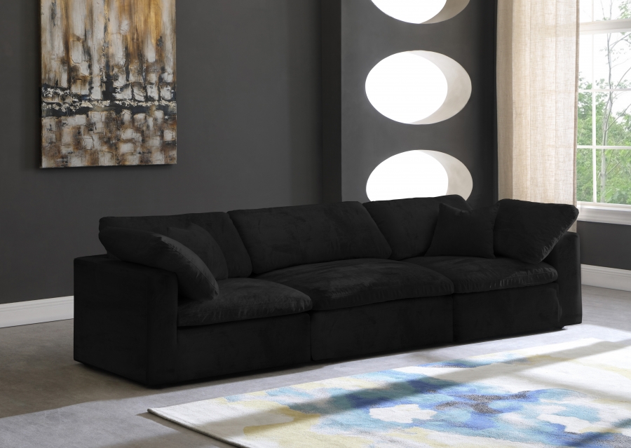 Cozy 119" Velvet Upholstered Overstuffed Fiber Filled Comfort Comfort 3pc. Modular Sofa