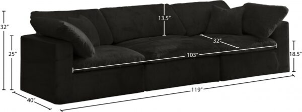 Cozy 119" Velvet Upholstered Overstuffed Fiber Filled Comfort Comfort 3pc. Modular Sofa