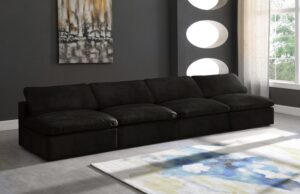 Cozy 156" Velvet Upholstered Overstuffed Fiber Filled Comfort Comfort 4pc. Armless Modular Sofa