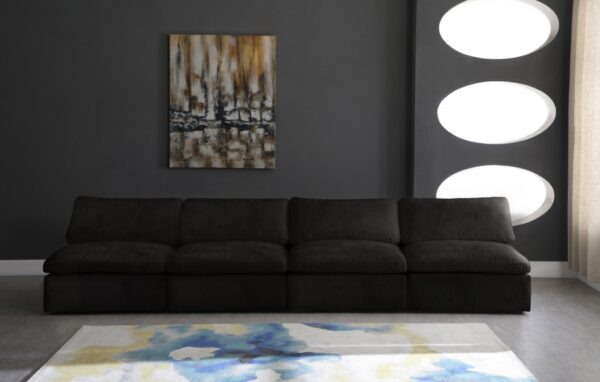 Cozy 156" Velvet Upholstered Overstuffed Fiber Filled Comfort Comfort 4pc. Armless Modular Sofa