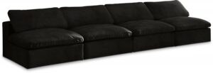 Cozy 156" Velvet Upholstered Overstuffed Fiber Filled Comfort Comfort 4pc. Armless Modular Sofa