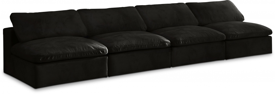 Cozy 156" Velvet Upholstered Overstuffed Fiber Filled Comfort Comfort 4pc. Armless Modular Sofa